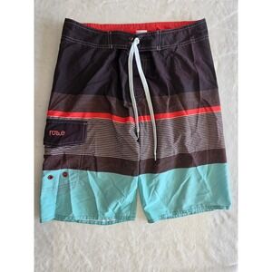 NONWE Board Shorts Men Striped Swim‎ Trunks Size 32